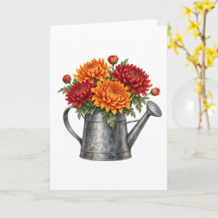 Chrysanthemen in einer Gießkanne Karte