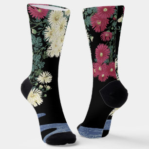 Chrysanthemen, Laufendes Wasser ,Japanische Blumen Socken