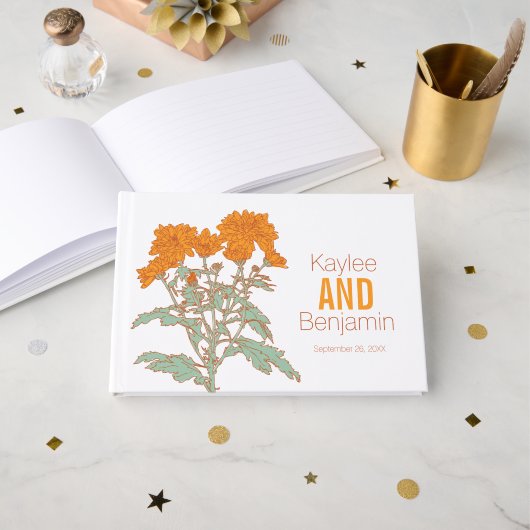 Chrysanthemen orange Herbstblumen Hochzeit Gästebuch (Vorderseite Offen)