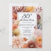 Chrysanthemen Pfingstrosen Floral 30. Geburtstagsf Einladung (Vorderseite)