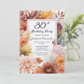 Chrysanthemen Pfingstrosen Floral 30. Geburtstagsf Einladung (Stehend Vorderseite)