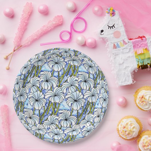 Chrysanthemen - weiß, blau, grün pappteller (Party)