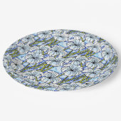 Chrysanthemen - weiß, blau, grün pappteller (Schrägansicht)