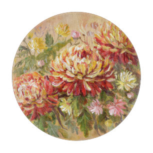 Chrysanthemenwiese: Acryl-Handmalerei. Schneidebrett