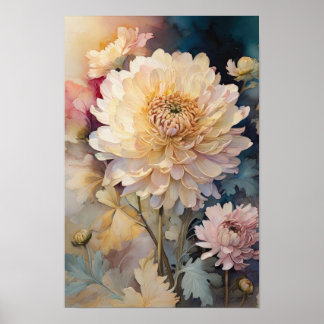 Chrysanthemum - Aquarellfarbene Blume Botanische K Poster