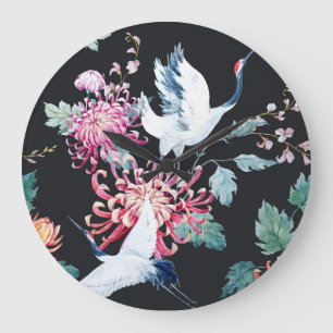 Chrysanthemum Aquarellmuster Große Wanduhr