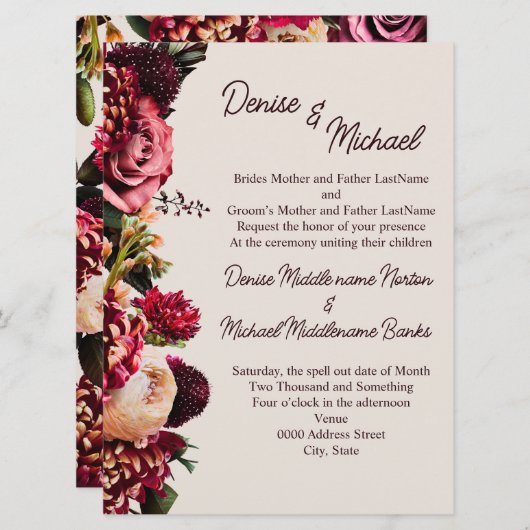 Chrysanthemum auf Cameo Beige Einladung (Vorne/Hinten)