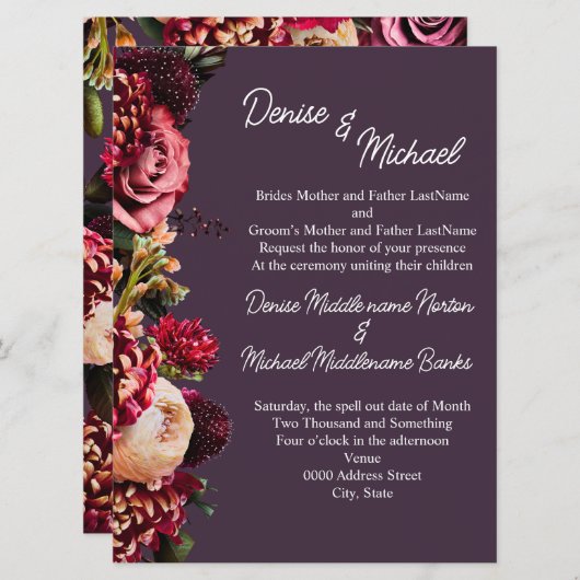 Chrysanthemum auf Mitternachtsplum Einladung (Vorne/Hinten)