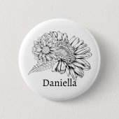 Chrysanthemum Black Line Drawing with Your Name  Button (Vorderseite)