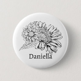 Chrysanthemum Black Line Drawing with Your Name  Button