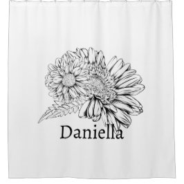Chrysanthemum Black Line Drawing with Your Name  Duschvorhang