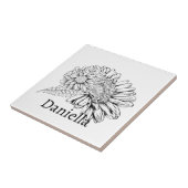 Chrysanthemum Black Line Drawing with Your Name  Fliese (Seite)