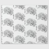 Chrysanthemum Black Line Drawing with Your Name  Geschenkpapier (Flach)