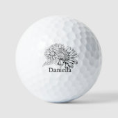 Chrysanthemum Black Line Drawing with Your Name  Golfball (Vorderseite)