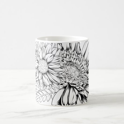 Chrysanthemum Black Line Drawing with Your Name  Kaffeetasse (Mittel)