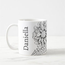 Chrysanthemum Black Line Drawing with Your Name  Kaffeetasse