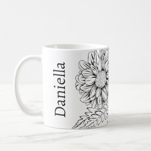 Chrysanthemum Black Line Drawing with Your Name  Kaffeetasse (Links)