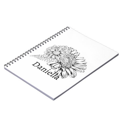 Chrysanthemum Black Line Drawing with Your Name  Notizblock (Linke Seite)