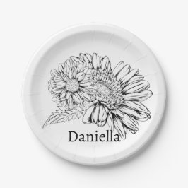 Chrysanthemum Black Line Drawing with Your Name  Pappteller
