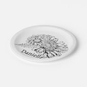 Chrysanthemum Black Line Drawing with Your Name  Pappteller (Schrägansicht)