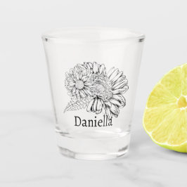 Chrysanthemum Black Line Drawing with Your Name  Schnapsglas