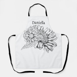 Chrysanthemum Black Line Drawing with Your Name  Schürze