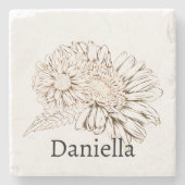 Chrysanthemum Black Line Drawing with Your Name  Steinuntersetzer (Vorderseite)