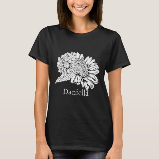 Chrysanthemum Black Line Drawing with Your Name  T-Shirt (Vorderseite)