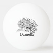 Chrysanthemum Black Line Drawing with Your Name  Tischtennisball (Vorderseite)