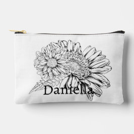 Chrysanthemum Black Line Drawing with Your Name  Zubehörtasche