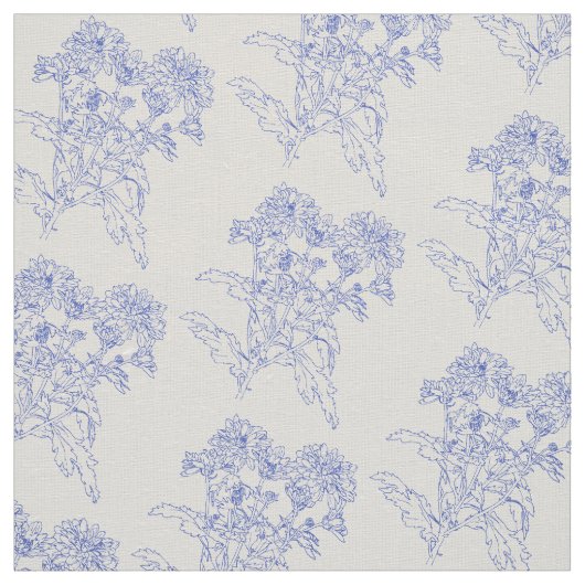 Chrysanthemum Blume Blaue Kontur zeichnend Gewebe Stoff (Muster)