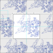 Chrysanthemum Blume Blaue Kontur zeichnend Gewebe Stoff (Kachel)