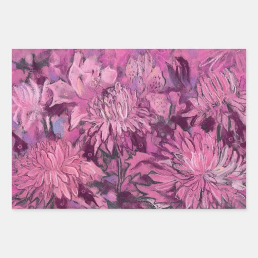 Chrysanthemum Blume Blumenfarbe Violett Rosa Geschenkpapier Set (Vorderseite 3)