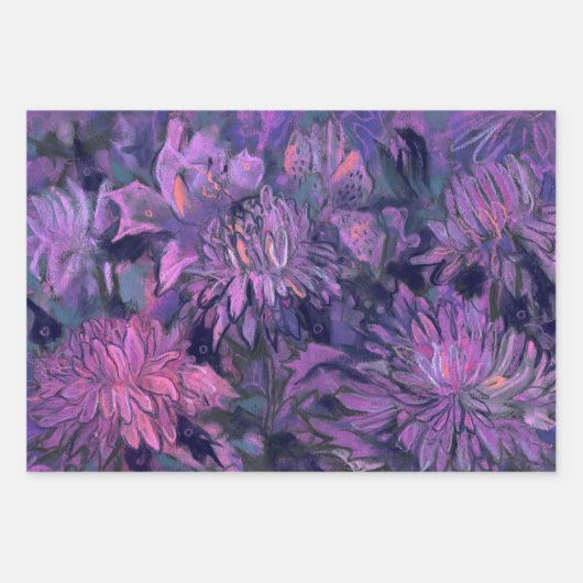 Chrysanthemum Blume Blumenfarbe Violett Rosa Geschenkpapier Set (Vorderseite)