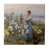 Chrysanthemum Blume (Mädchen im Garten) Fliese (Vorderseite)