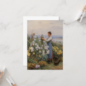 Chrysanthemum Blume (Mädchen im Garten) Karte (Vorderseite/Rückseite Beispiel)