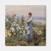 Chrysanthemum Blume (Mädchen im Garten) Magnet (Vorne)