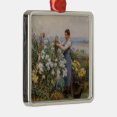 Chrysanthemum Blume (Mädchen im Garten) Ornament Aus Metall (Rechts)