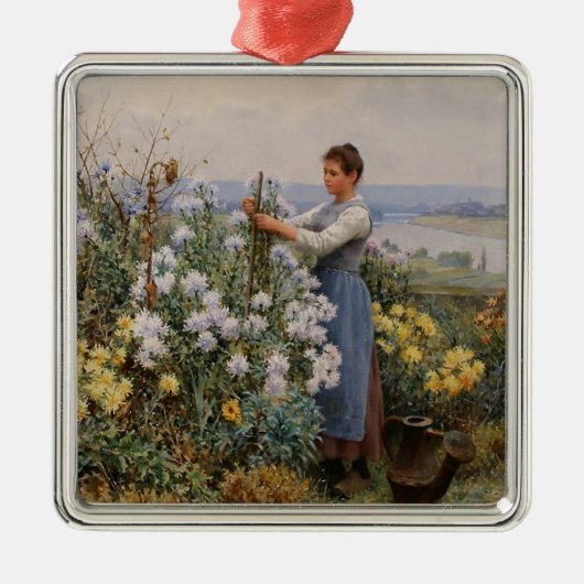 Chrysanthemum Blume (Mädchen im Garten) Ornament Aus Metall (Vorne)