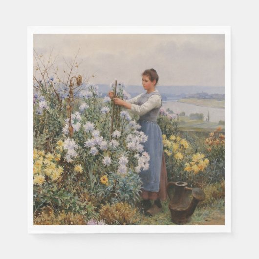 Chrysanthemum Blume (Mädchen im Garten) Serviette (Vorderseite)