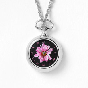 Chrysanthemum Blume Rosa Roman Num wacna Armbanduhr