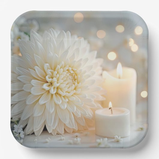 Chrysanthemum Blume und Kerzen Hochzeiten Pappteller (Vorderseite)