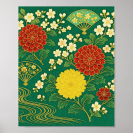 Chrysanthemum Breeze mit goldenen Fans Poster