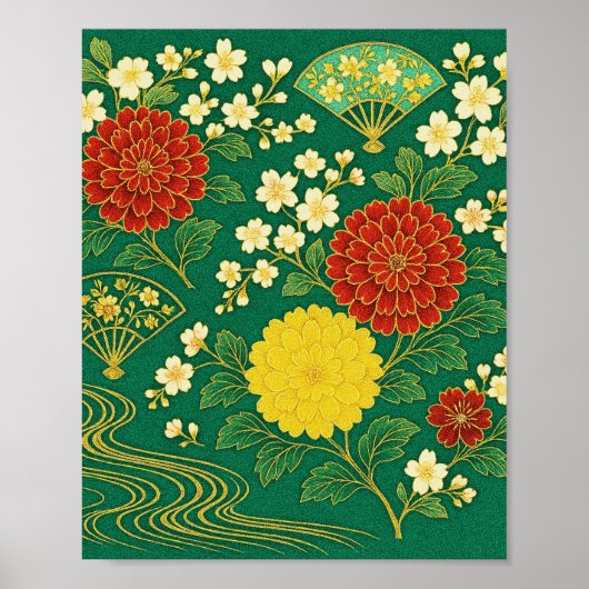 Chrysanthemum Breeze mit goldenen Fans Poster (Vorne)