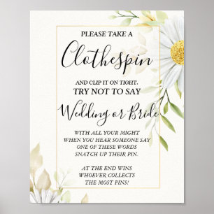 Chrysanthemum Clothespin Brautparty-Spielzeichen Poster