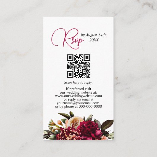 Chrysanthemum Elegant Burgundy RSVP Card QR Code Begleitkarte (Rückseite)