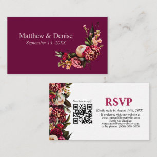 Chrysanthemum Elegant Burgundy RSVP Card QR Code Begleitkarte