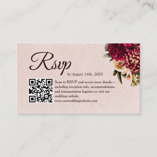 Chrysanthemum Elegant Burgundy RSVP Card QR Code Begleitkarte (Rückseite)