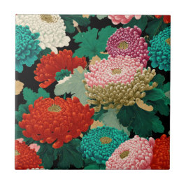 Chrysanthemum Flowers Vintage Floral Patttern Fliese