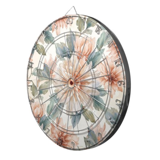 Chrysanthemum Flowers Watercolor Botanical Pattern Dartscheibe (Vorderseite rechts)